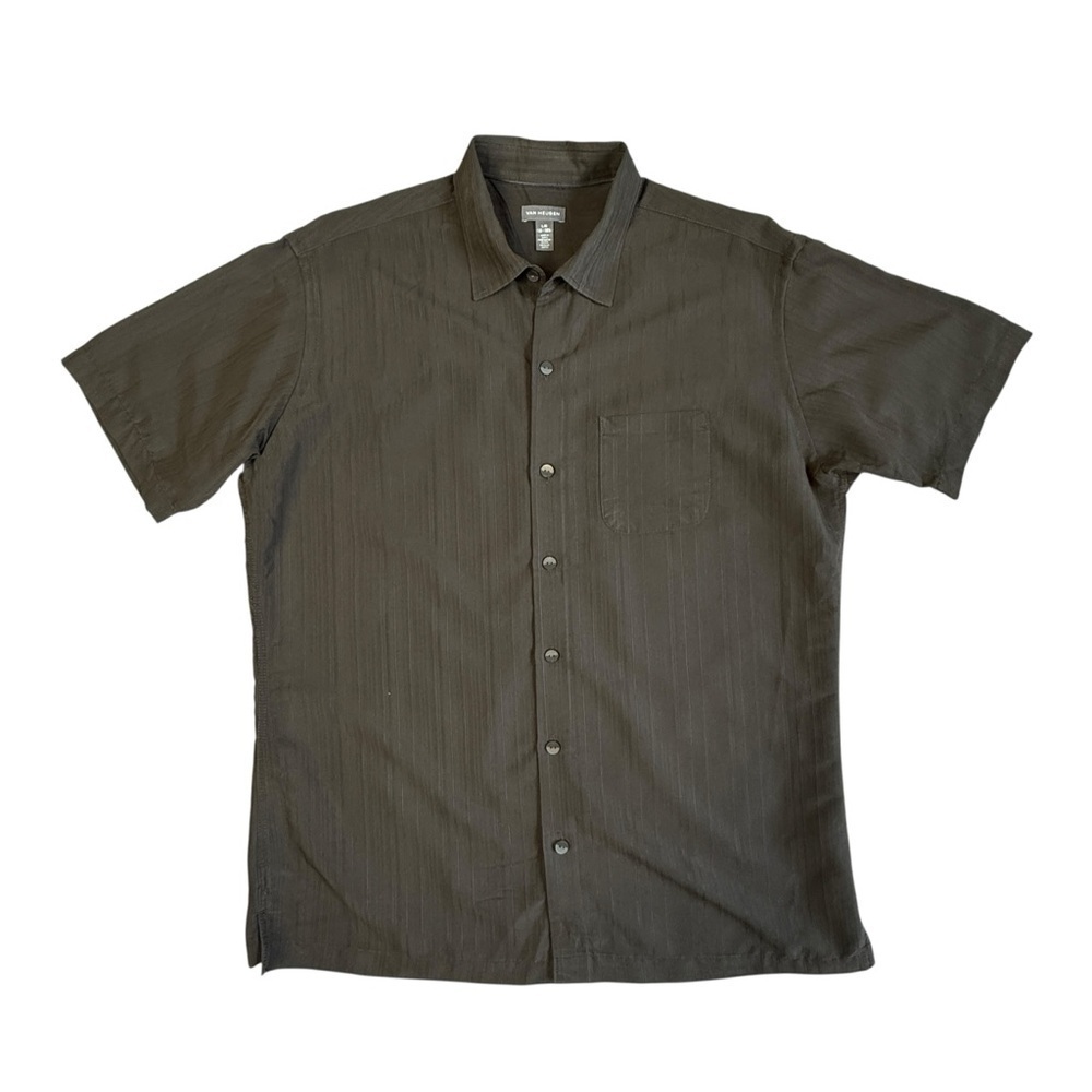 Van Heusen Brown Casual Button Down Shirt Striped Texture Size L 16-16 1/2 #1544